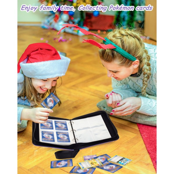 4-Pocket Card Binder for Trading Cards with 50 Removable Sleeves Holds 400 Cards, Card Book Collector Album Folder for Yugioh, MTG, TCG, Trading Card Holder with Zipper- Boy Girl Toy Gift, Purple