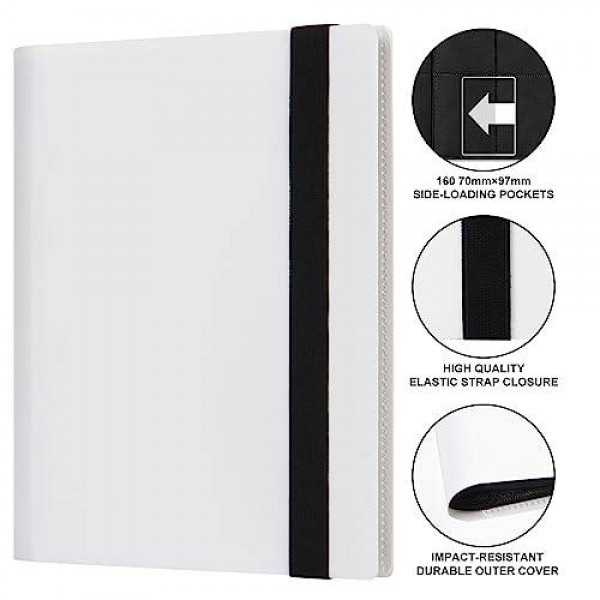 GEAoffice Small Card Binder - 4 Pocket Trading Card Collection Album Folder - 160 Side Loading Pocket Binder for TCG, MTG, Yugioh - Gifts for Card Collectors (White)…