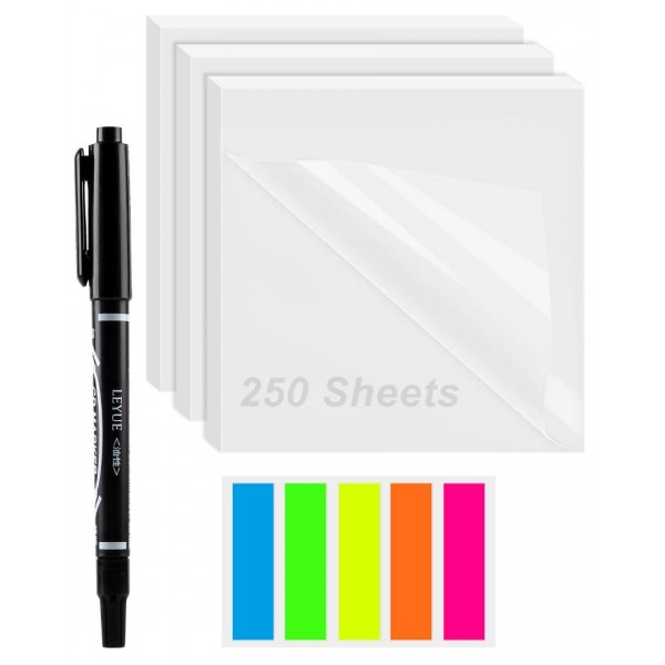 GEAoffice 250 Sheets Transparent Sticky Notes - 4x...
