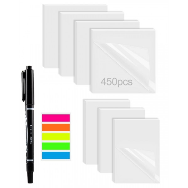 GEAoffice 450 Sheets Transparent Sticky Notes Set ...