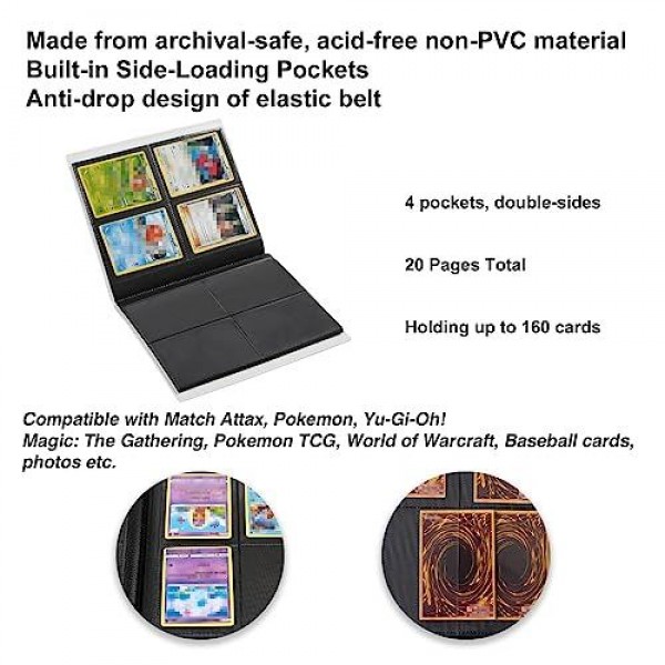 GEAoffice Small Card Binder - 4 Pocket Trading Card Collection Album Folder - 160 Side Loading Pocket Binder for TCG, MTG, Yugioh - Gifts for Card Collectors (White)…