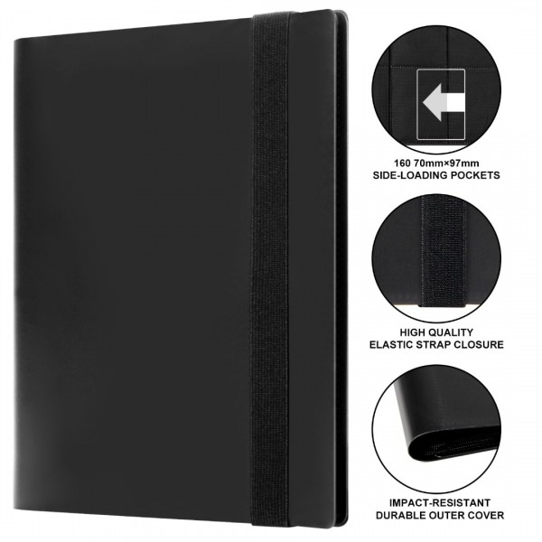 GEAoffice Card Binder - 4 Pocket Trading Card Collection Album Folder - 160 Side Loading Pocket Binder for TCG, MTG, Yugioh - Gifts for Card Collectors (All Black)…