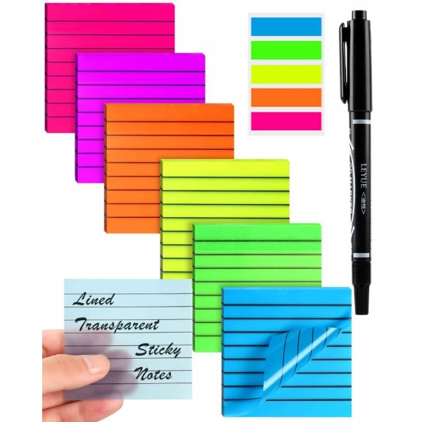 GEAoffice 400 Sheets Lined Transparent Sticky Note...