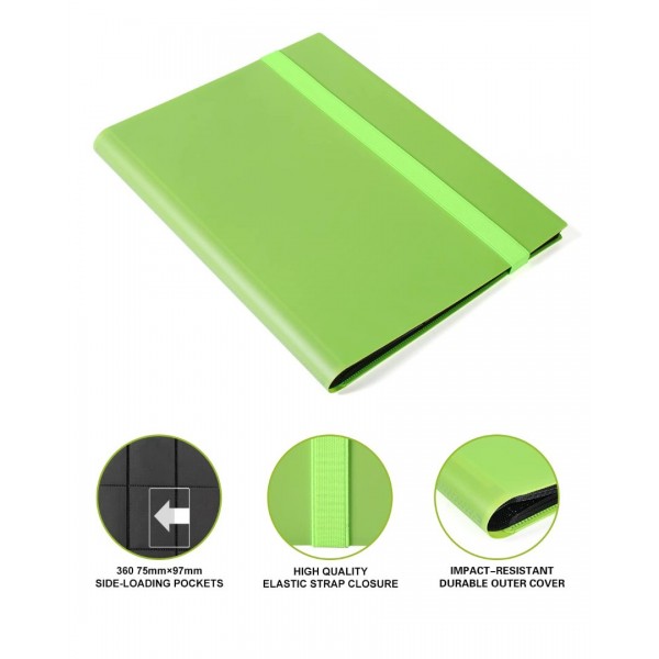 GEAoffice Card Binder, 9 Pockets Trading Card Album Folder, 360 Side Loading Pocket Binder for Yugioh, MTG and Other TCG, Light Green…