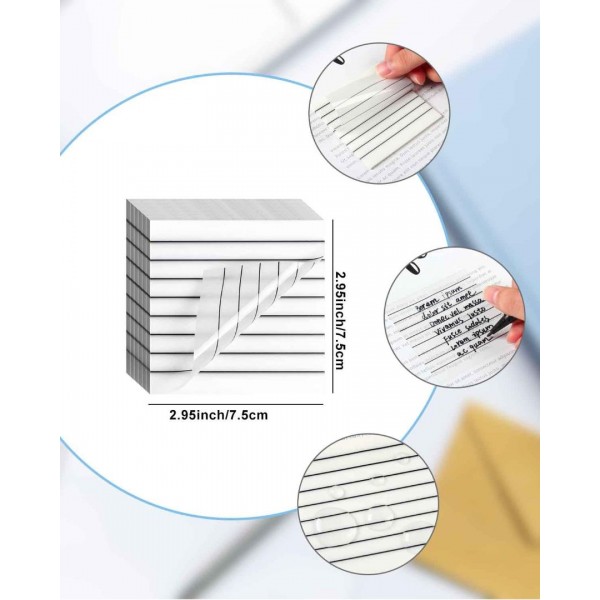 GEAoffice 400 Sheets Lined Transparent Sticky Notes 3x3 Inch, GEAoffice 7 Pads Clear Sticky Notes with Lines, See Through Translucent Sticky Notes Tabs for Aesthetic School Office Supplies……