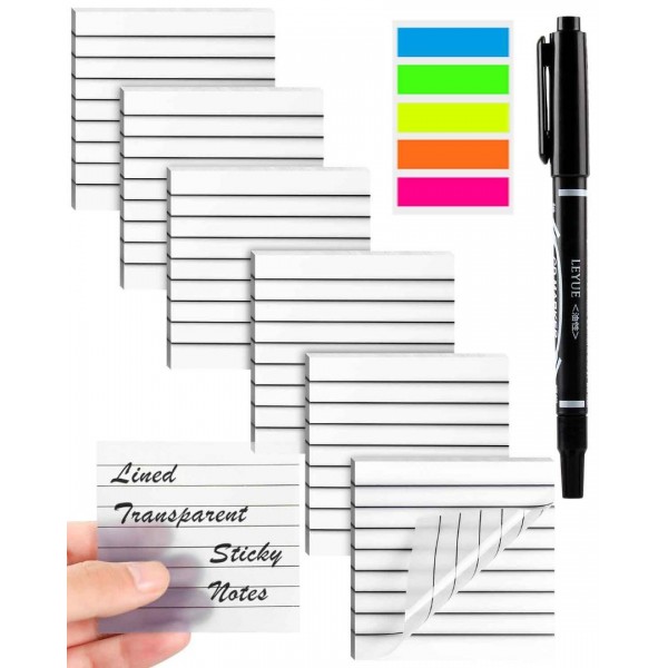GEAoffice 400 Sheets Lined Transparent Sticky Note...