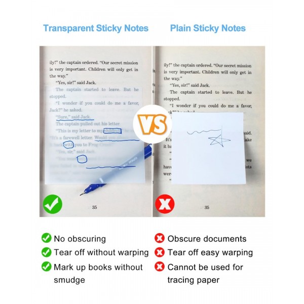 GEAoffice Large Transparent Sticky Notes 300 Sheets, 4 x 6 Clear Sticky Notes with 5 Color Tabs 1 Marker, Translucent See Through Sticky Notes Self-Stick for School, Office (6 Packs)…