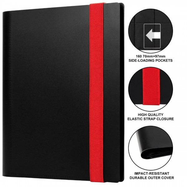 GEAoffice Card Binder 4 Pocket - Small Trading Card Collection Album Folder - 160 Side Loading Pocket Binder for TCG, MTG, Yugioh - Gifts for Card Collector Boys (Black)…