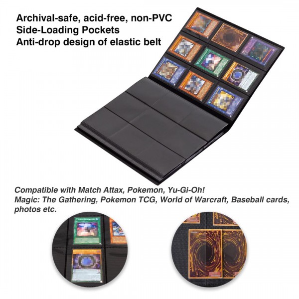 GEAoffice Trading Card Binder, 9 Pockets Card Album Folder, 360 Side Loading Pocket Binder for Yugioh, MTG and Other TCG, BLACK…