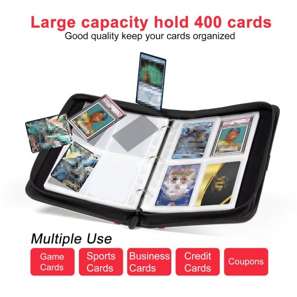 4 Pocket Zipper Card Binder Compatible with Pokemon Cards- GEAoffice Trading Card Collection Book Album Holder with Zipper - 400 Top Loading Pocket Binder for TCG, MTG -Toys Gifts for Boys Girls, Red