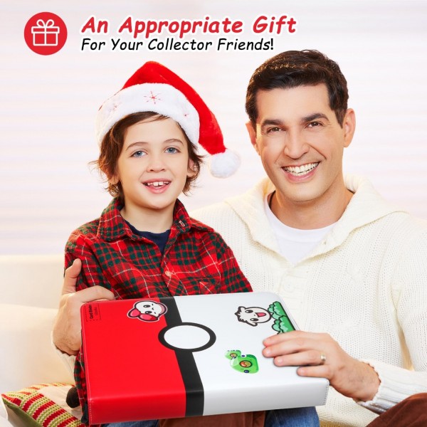 4 Pocket Card Binder Compatible With Pokemon Cards with Sleeves, Trading Card Book Album Holder Folder, 400 Pockets Card Binder with Zipper for TCG, MTG -Toys Gifts for Boys Girls, Red