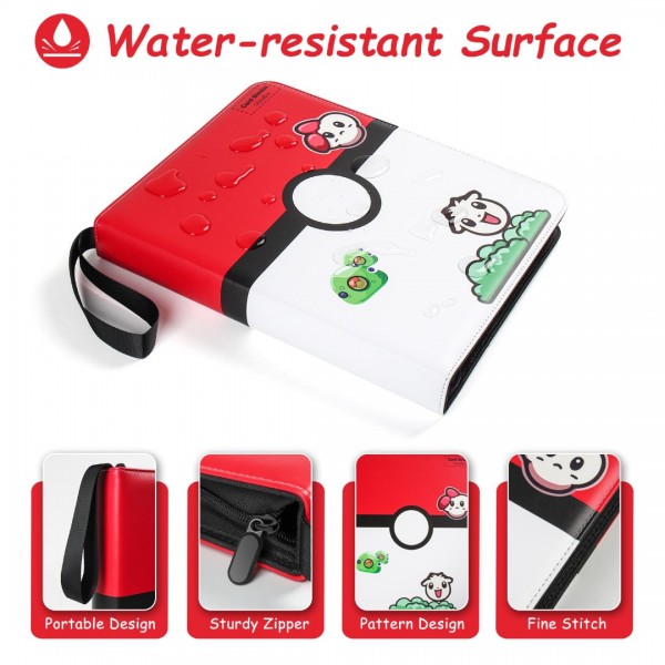 4 Pocket Card Binder Compatible With Pokemon Cards with Sleeves, Trading Card Book Album Holder Folder, 400 Pockets Card Binder with Zipper for TCG, MTG -Toys Gifts for Boys Girls, Red