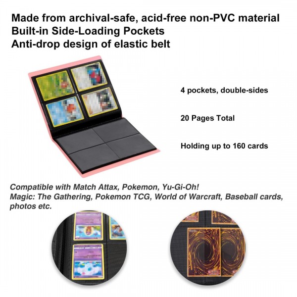 GEAoffice Trading Card Binder - 4 Pocket Card Collection Album Folder - 160 Side Loading Pocket Binder for TCG, MTG, Yugioh - Gifts for Girls…