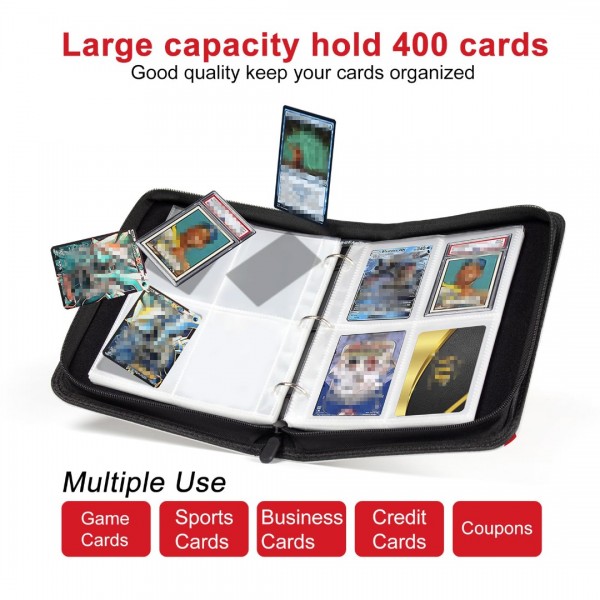 Card Binder 4 Pocket Compatible With Pokemon Cards, GEAoffice Trading Card Album Folder, 400 Pockets Card Collection Holder Binder for MTG, TCG, Toys Gifts for Boys Girls, Red