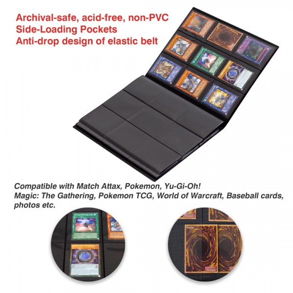 GEAoffice Card Binder, 9 Pockets Trading Card Album Folder, 360 Side Loading Pocket Binder for Yugioh, MTG and Other TCG, Black…