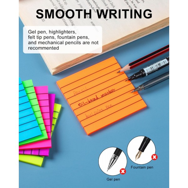 GEAoffice 400 Sheets Lined Transparent Sticky Notes Bright Color, GEAoffice 7 Pads Colored Clear Sticky Notes 3x3 Inch with Lines, Translucent Multi Color Tabs for School Office Supplies……