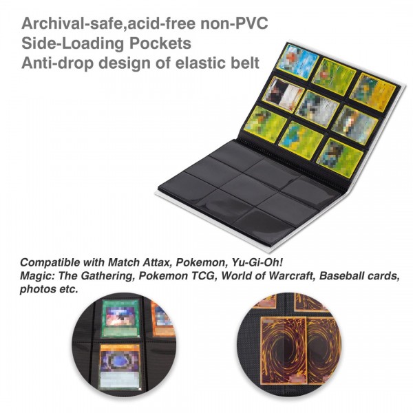 GEAoffice Card Binder, 9 Pockets Trading Card Album Folder, 360 Side Loading Pocket Binder for Yugioh, MTG and Other TCG, White…