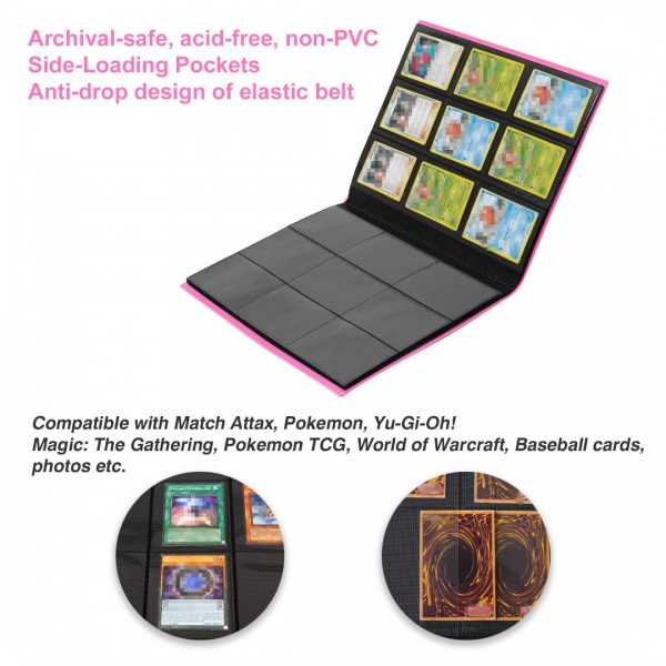 Card Binder 9 Pocket, GEAoffice 360 Pockets Trading Card Album Folder for Standard Cards, Side Loading Card Collection Folder for MTG, TCG, Sport Cards, (Rose Pink)…
