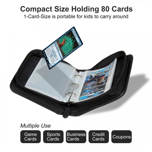 GEAoffice 1 Pocket Card Binder Mini Size, Super Lightweight Small Collectible Trading Card Albums for 80 Cards, 1 Pocket Top Loading Binder for TCG, MTG, Yugioh, Black…