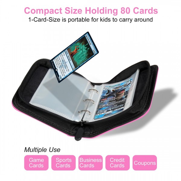 GEAoffice Mini Card Binder 2-Pocket, Super Lightweight Small Collectible Trading Card Albums for 80 Cards, 1 Pocket Top Loading Binder for TCG, MTG, Yugioh, Gifts for Girls Pink…