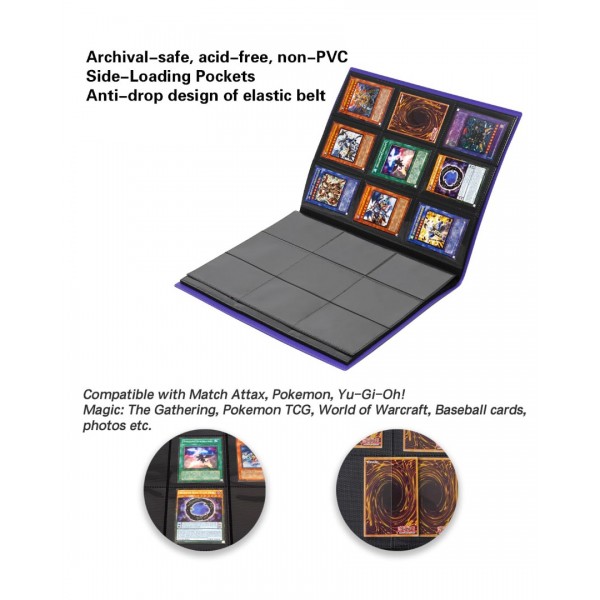 Card Binder 9 Pocket, GEAoffice 360 Pockets Trading Card Album Folder for Standard Cards, Side Loading Card Collection Folder for MTG, TCG, Sport Cards, (Purple)…