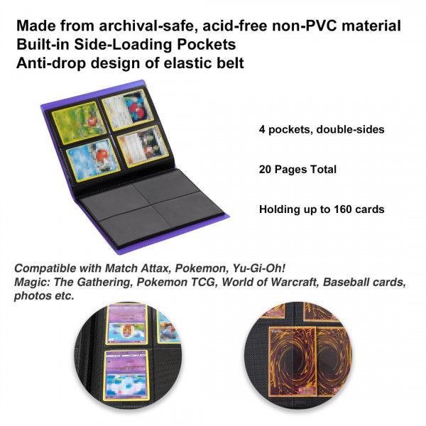 Card Binder 4 Pocket - GEAoffice Trading Card Collection Album Folder - 160 Side Loading Pocket Binder for TCG, MTG, Yugioh - Gifts for Card Collectors Girls (Purple)…