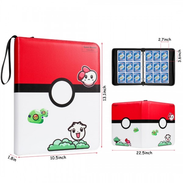 4 Pocket Card Binder Compatible With Pokemon Cards with Sleeves, Trading Card Book Album Holder Folder, 400 Pockets Card Binder with Zipper for TCG, MTG -Toys Gifts for Boys Girls, Red