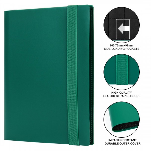 Card Binder 4 Pocket- GEAoffice 4 Pocket Trading Card Collection Album Folder - 160 Side Loading Pocket Binder for TCG, MTG, Yugioh - Gifts for Card Collector (Green)…