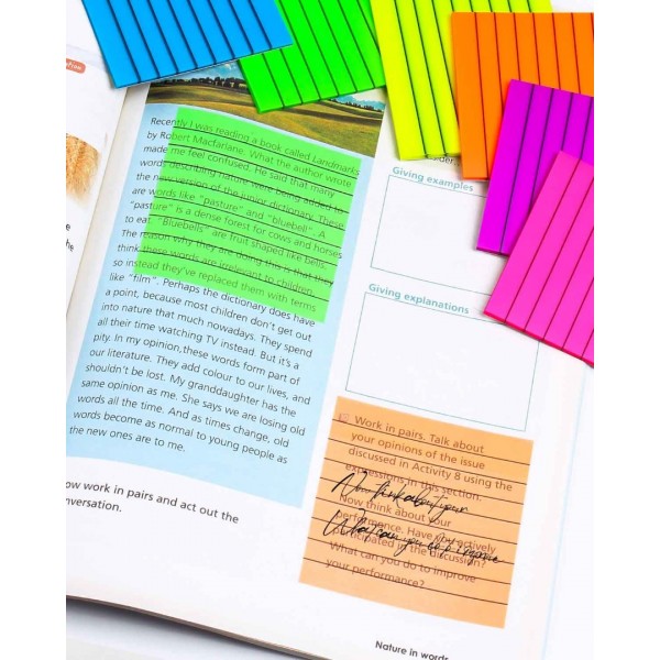 GEAoffice 400 Sheets Lined Transparent Sticky Notes Bright Color, GEAoffice 7 Pads Colored Clear Sticky Notes 3x3 Inch with Lines, Translucent Multi Color Tabs for School Office Supplies……
