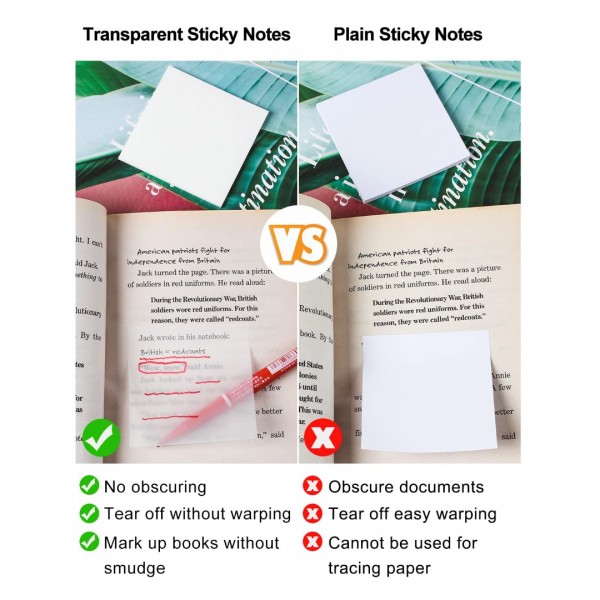 GEAoffice 450 Sheets Transparent Sticky Notes Set - 3x3 inch Clear Sticky Notes Tabs Colorful Self-Adhesive for Book Annotation, See Through Sticky Notes for Tracing, School & Office (9 Pack)…