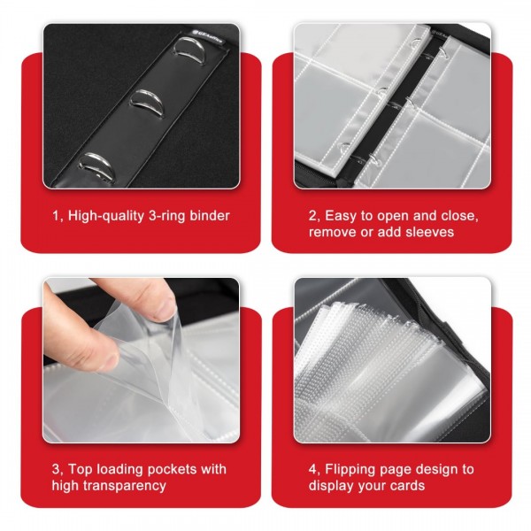 Card Binder 4 Pocket Compatible With Pokemon Cards, GEAoffice Trading Card Album Folder, 400 Pockets Card Collection Holder Binder for MTG, TCG, Toys Gifts for Boys Girls, Red