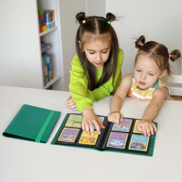 Card Binder 4 Pocket- GEAoffice 4 Pocket Trading Card Collection Album Folder - 160 Side Loading Pocket Binder for TCG, MTG, Yugioh - Gifts for Card Collector (Green)…