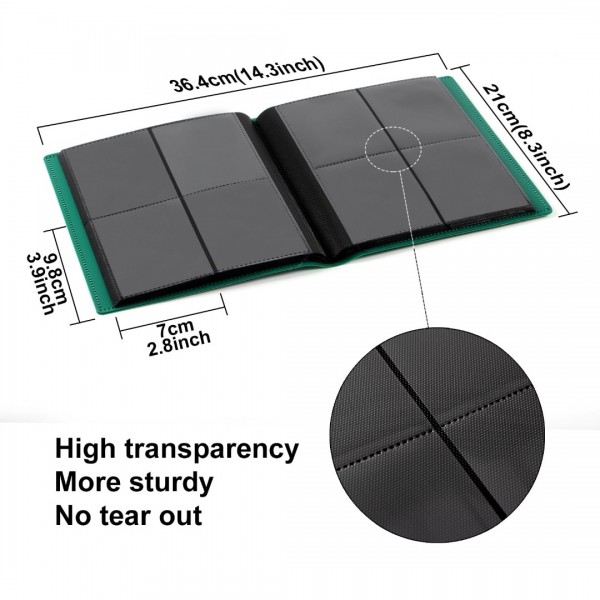 Card Binder 4 Pocket- GEAoffice 4 Pocket Trading Card Collection Album Folder - 160 Side Loading Pocket Binder for TCG, MTG, Yugioh - Gifts for Card Collector (Green)…