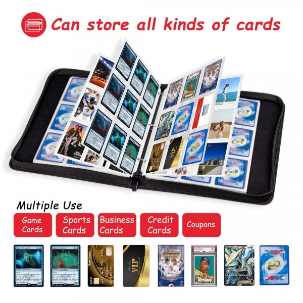 4 Pocket Card Binder Compatible With Pokemon Cards with Sleeves, Trading Card Book Album Holder Folder, 400 Pockets Card Binder with Zipper for TCG, MTG -Toys Gifts for Boys Girls, Red