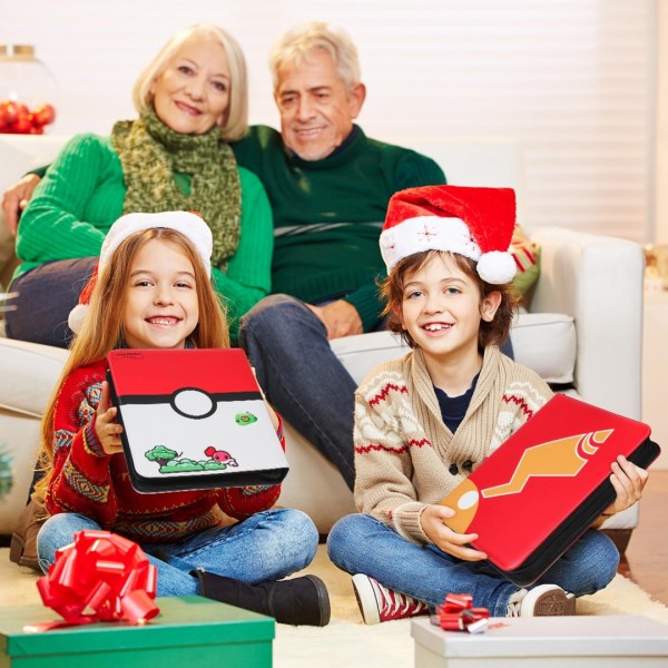 4 Pocket Card Binder Compatible With Pokemon Cards with Sleeves, Trading Card Book Album Holder Folder, 400 Pockets Card Binder with Zipper for TCG, MTG -Toys Gifts for Boys Girls, Red