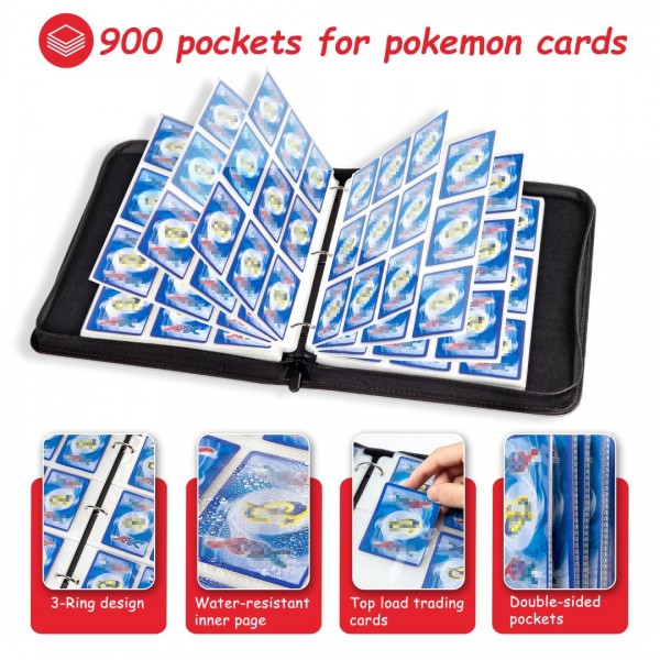 4 Pocket Card Binder Compatible With Pokemon Cards with Sleeves, Trading Card Book Album Holder Folder, 400 Pockets Card Binder with Zipper for TCG, MTG -Toys Gifts for Boys Girls, Red
