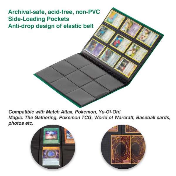 GEAoffice Card Binder, 9 Pockets Trading Card Album Folder, 360 Side Loading Pocket Binder for Yugioh, MTG and Other TCG, Green…