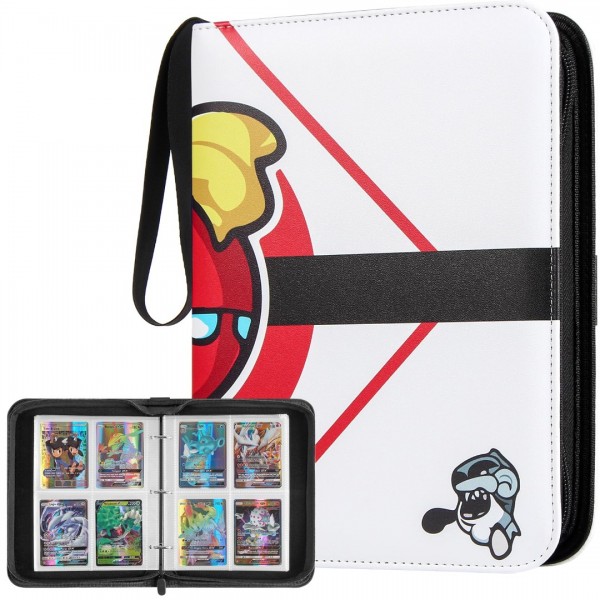 4 Pocket Zipper Card Binder Compatible with Pokemon Cards- GEAoffice Trading Card Collection Book Album Holder with Zipper - 400 Top Loading Pocket Binder for TCG, MTG -Toys Gifts for Boys Girls, Red