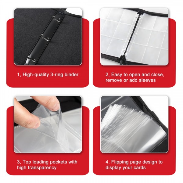 9-Pocket Binder for Pokemon Cards with 50 Removable Sheets Holds Up To 900 Cards, Baseball Card Collector Album Folder for Yugioh, MTG, TCG, Trading Card Binder with Zipper-Toys Gifts for Boys Girls 