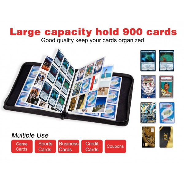 9-Pocket Binder for Pokemon Cards with 50 Removable Sheets Holds Up To 900 Cards, Baseball Card Collector Album Folder for Yugioh, MTG, TCG, Trading Card Binder with Zipper-Toys Gifts for Boys Girls 