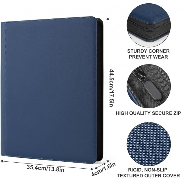 Trading Card Binder 16 Pockets, GEAoffice PU Cover Card Collection Binder for 1000+ Cards, Premium Card Album, Sturdy Card Holder Folders for YuGiOh, MTG, TCG, Game Cards & Sports Cards, Navy Blue